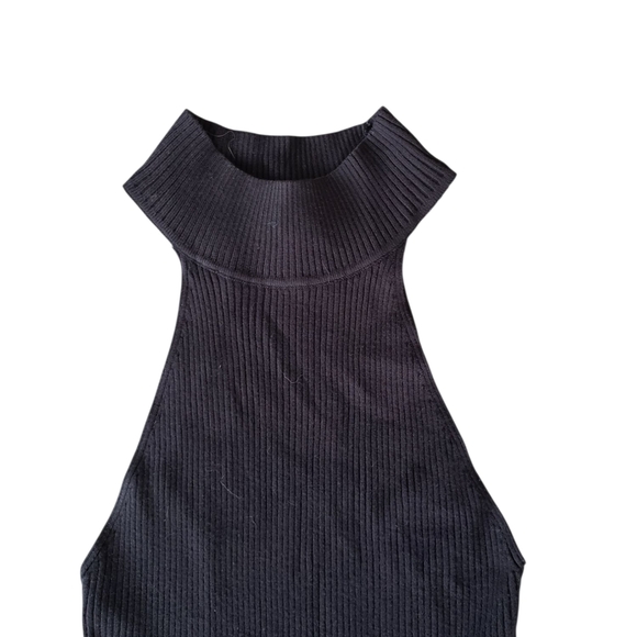 Line & Dot Black High Neck Tank Ribbed Midi Dress Medium - Picture 2 of 5